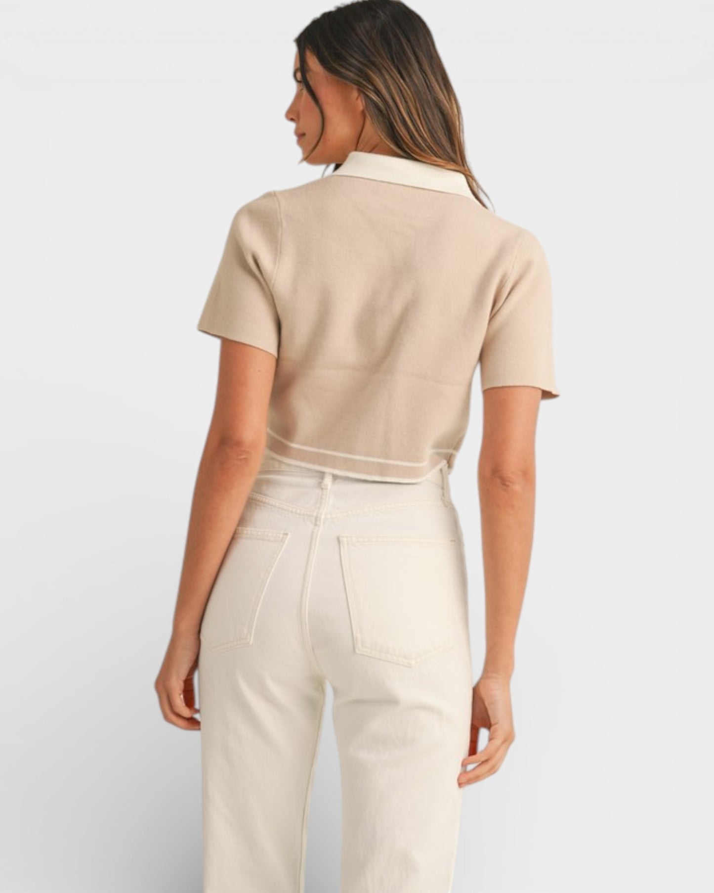 Beige & Ivory Contrast Collared Knit Cardigan