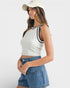 White & Black Contrast Trim Knit Crop Top