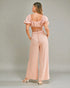 Ensemble haut court à manches bouffantes et pantalon rose poudré