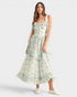 Woman wearing a floral dress on a white background