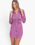 Robe chemise courte moulante boutonnée à fronces sur le devant violette