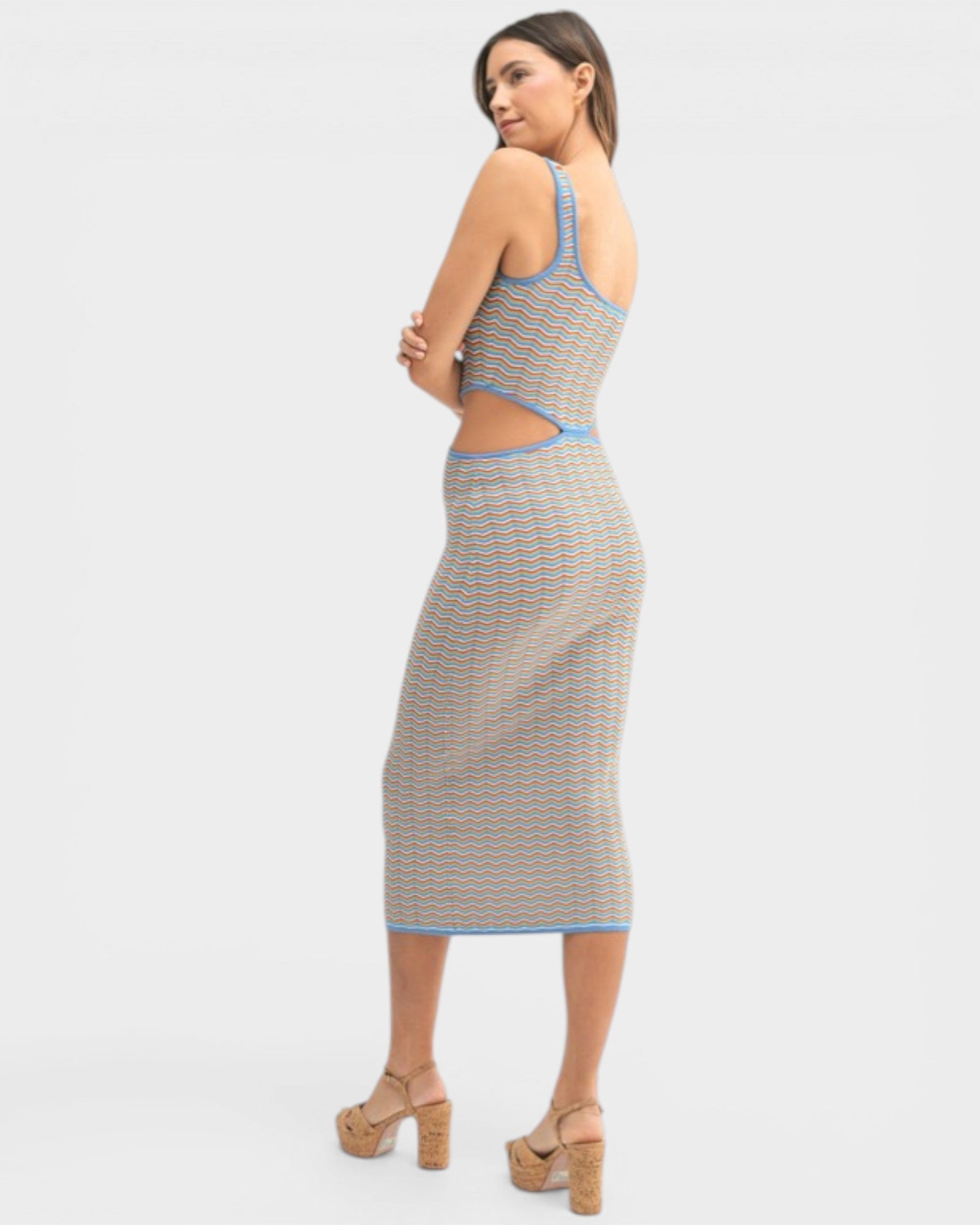 MABLE Blue Multi Chevron Knit Cutout Midi Dress – Beach Rose Co