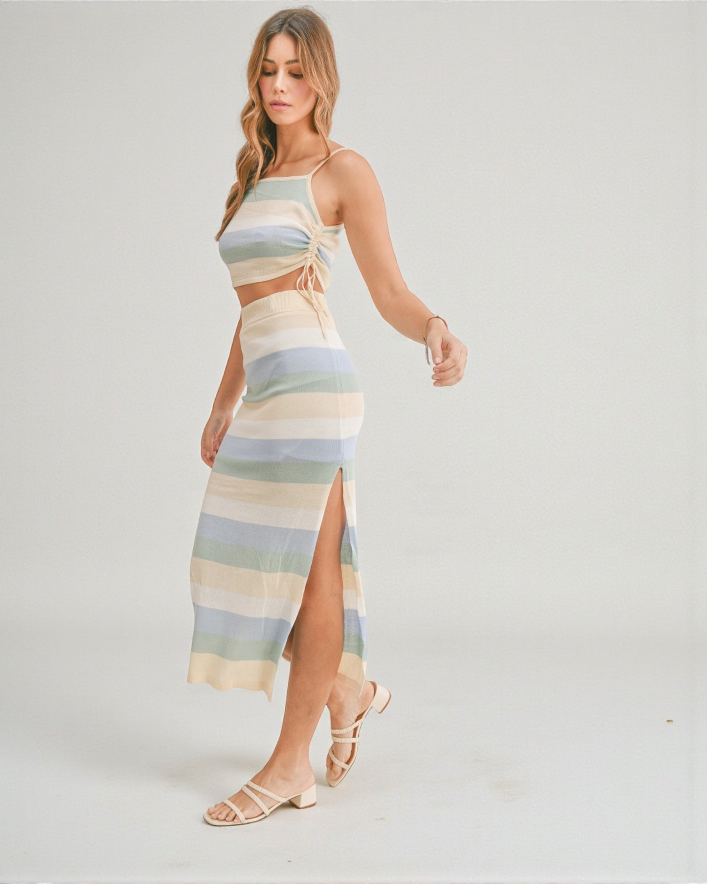 Sky & Sand Stripe Knit Skirt Set