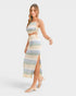 Conjunto de camisola de punto a rayas y falda midi en azul