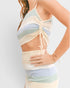 Conjunto de camisola de punto a rayas y falda midi en azul