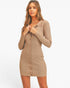 Mocha Ribbed Button-Front Sweater Dress