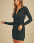 Robe chemise courte en tricot côtelé à boutons noirs