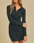 Robe chemise courte en tricot côtelé à boutons noirs