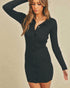 Robe chemise courte en tricot côtelé à boutons noirs