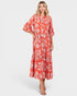 Coral Printed Tiered Maxi Dress