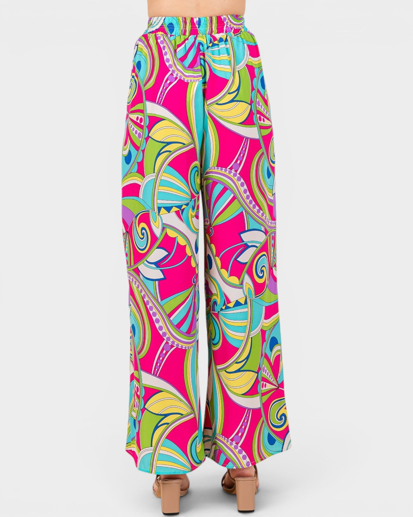 Colorful patterned pants on a white background
