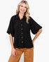 Black Textured Button-Front Dolman Sleeve Blouse