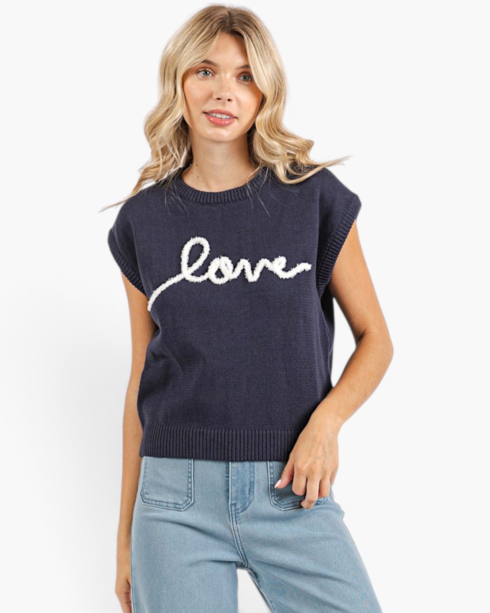 Dark Navy Love Graphic Sweater Vest