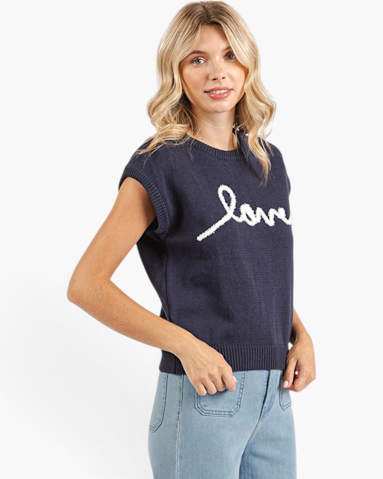 Dark Navy Love Graphic Sweater Vest