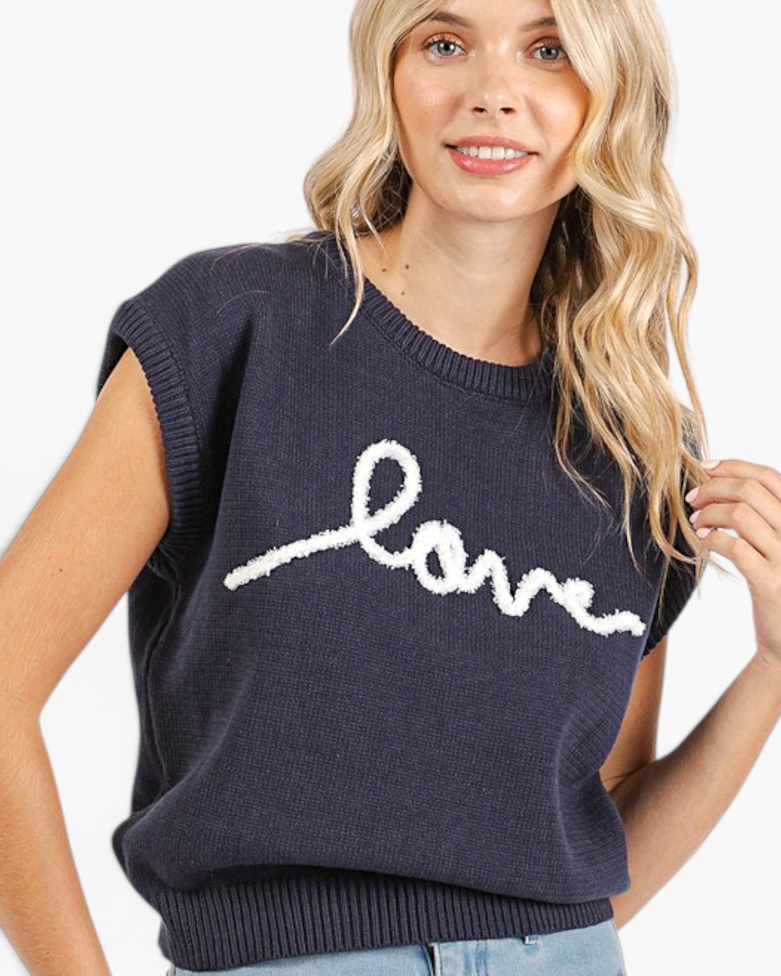 Dark Navy Love Graphic Sweater Vest