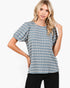 Dusty Blue Striped Ribbed Puff Sleeve Top