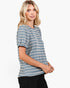 Dusty Blue Striped Ribbed Puff Sleeve Top