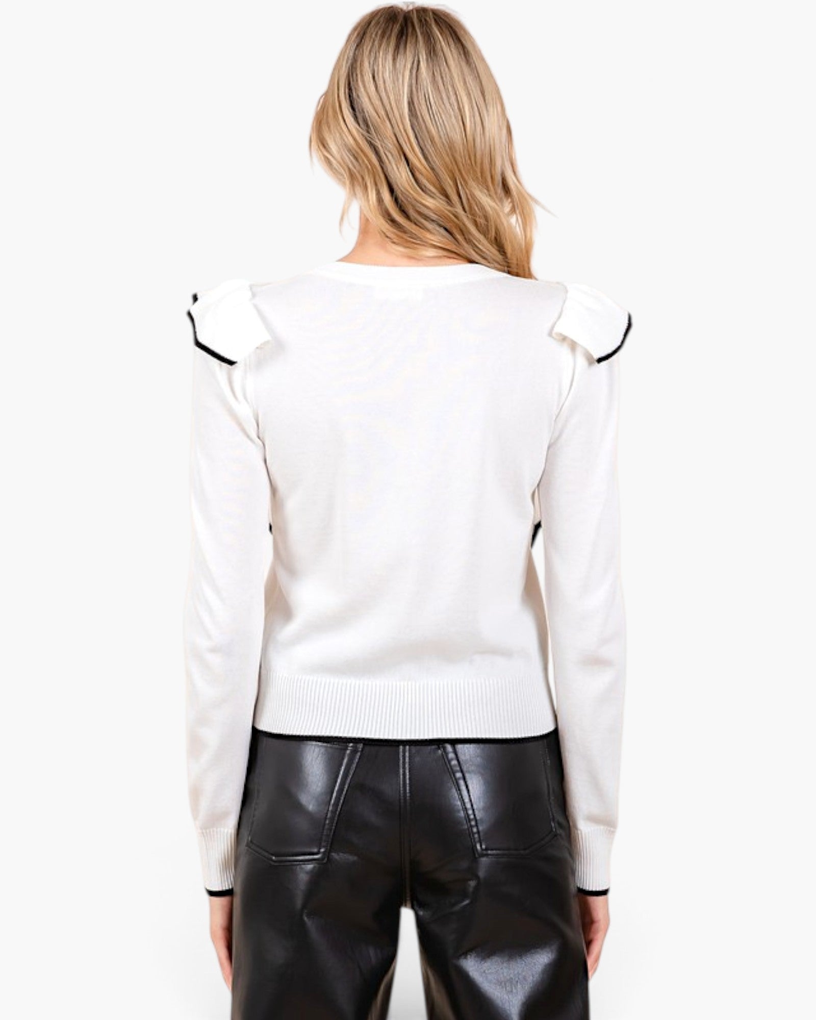 Ivory Contrast Ruffle Sweater