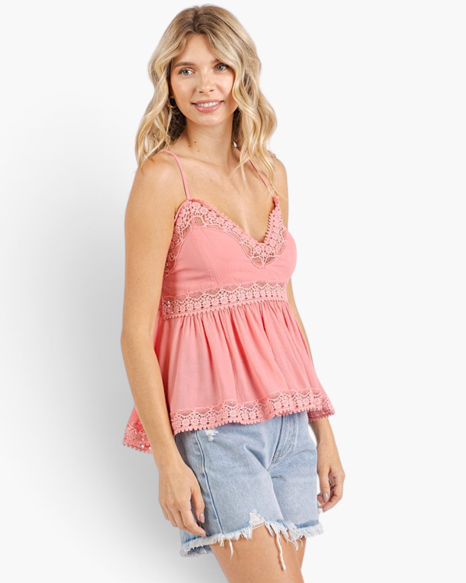 Pink Crochet Lace Open-Back Cami