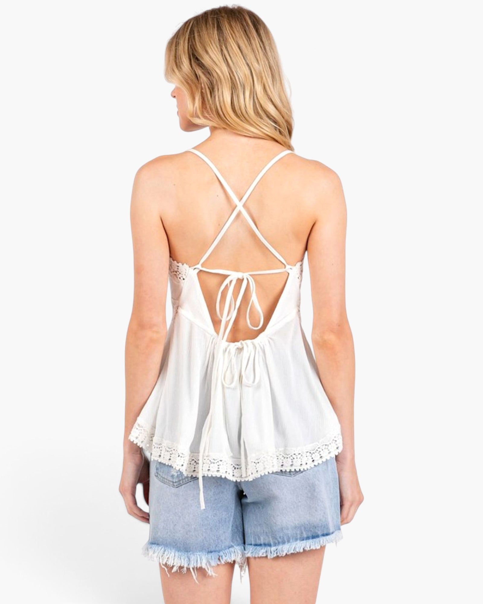 Ivory Crochet Lace Open-Back Cami
