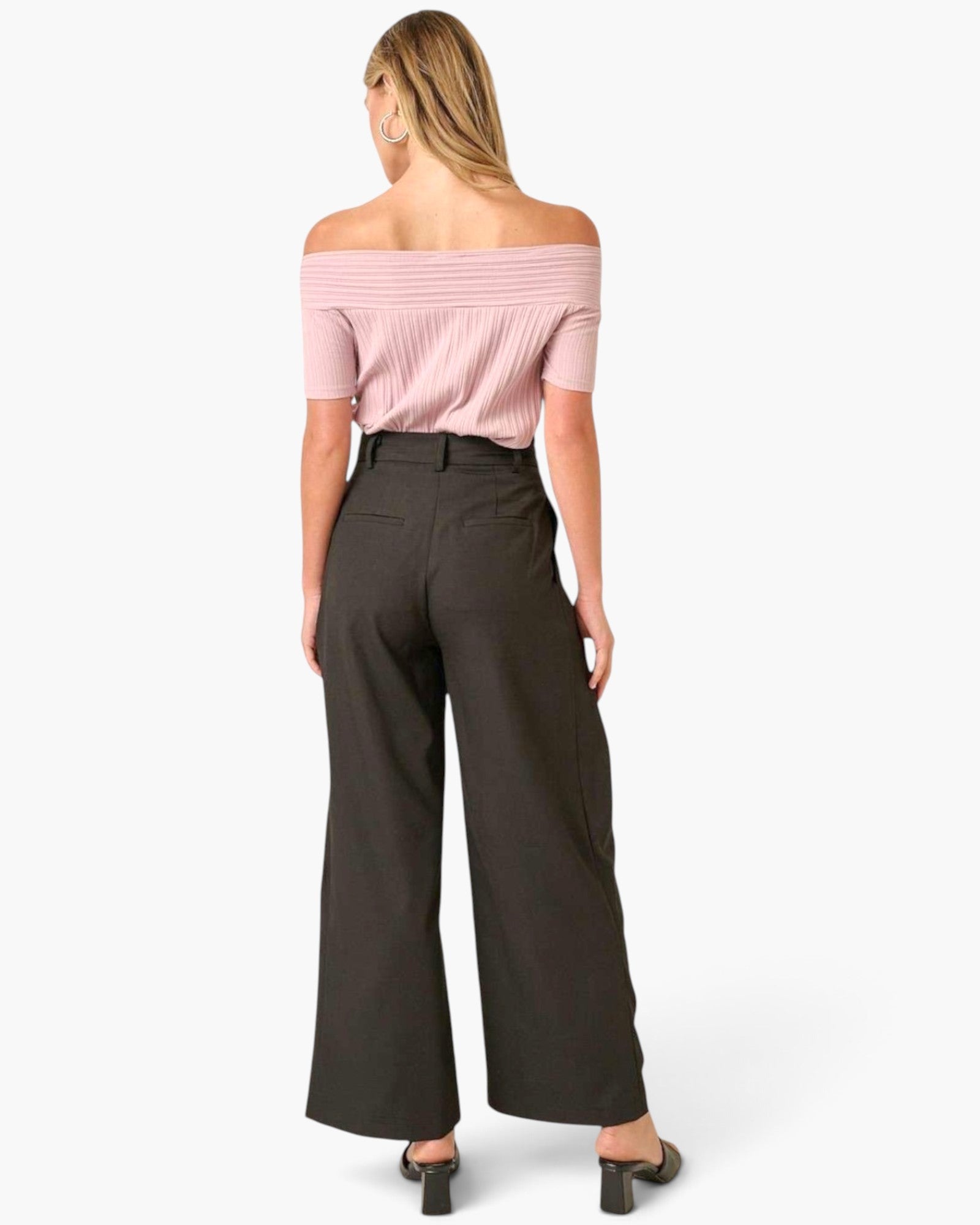 Pantalon large taille haute plissé noir