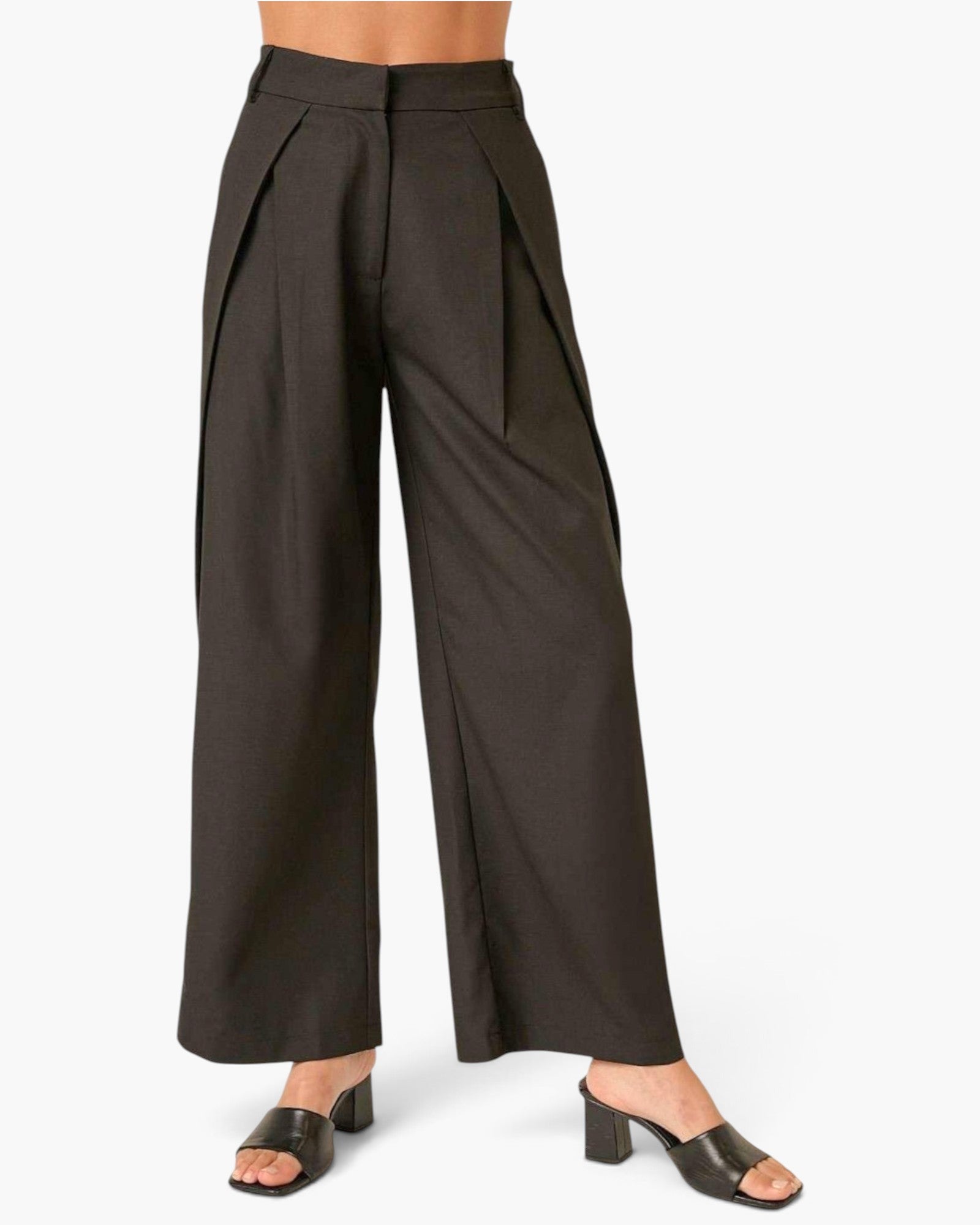 Pantalon large taille haute plissé noir