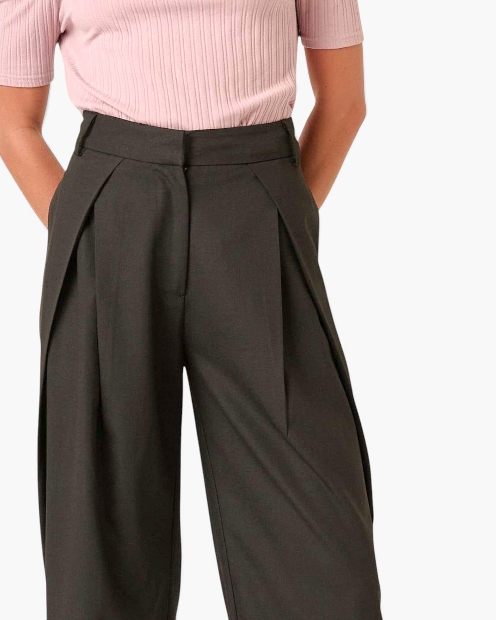 Pantalon large taille haute plissé noir