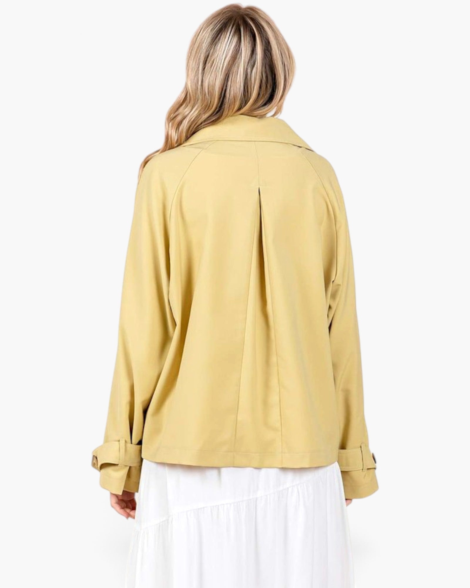Yellow Double-Breasted Cropped Trench Coat