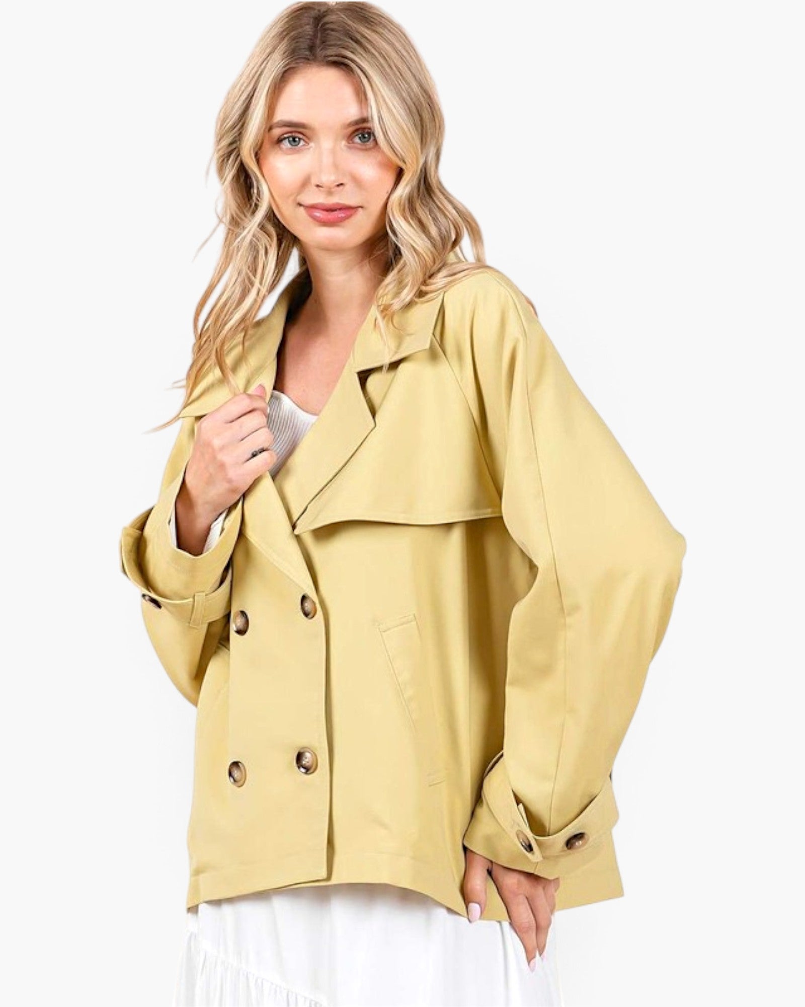 Yellow Double-Breasted Cropped Trench Coat