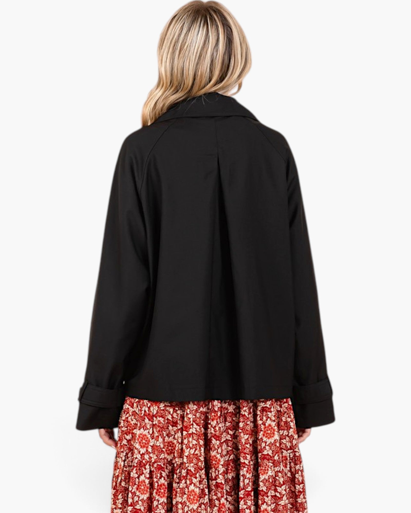 Black Double-Breasted Cropped Trench Coat