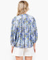 Blue Floral Pleated Button-Up Blouse