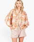 Ginger Floral Print Linen Blend Balloon Sleeve Blouse
