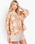 Ginger Floral Print Linen Blend Balloon Sleeve Blouse