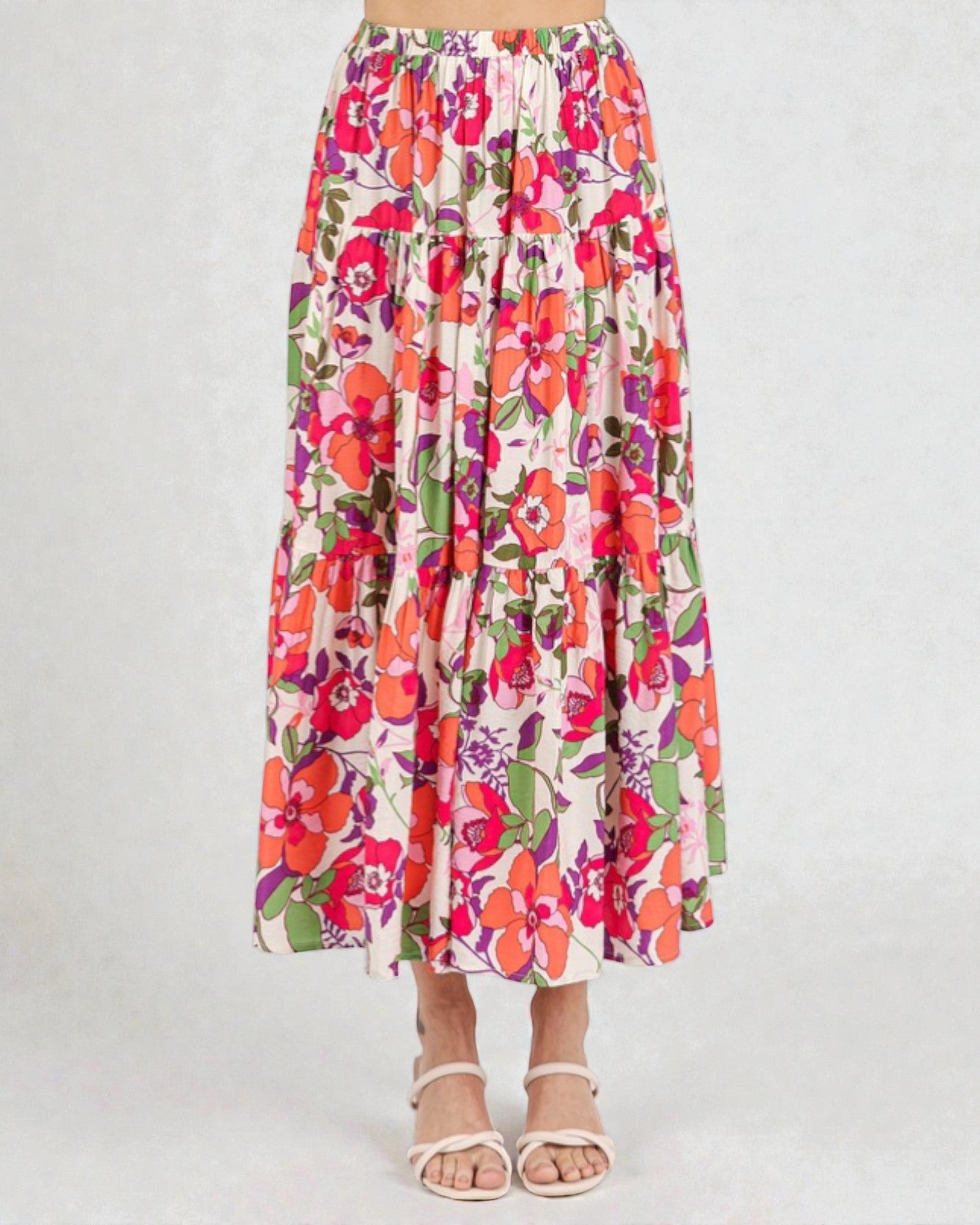 Colorful floral skirt on a white background