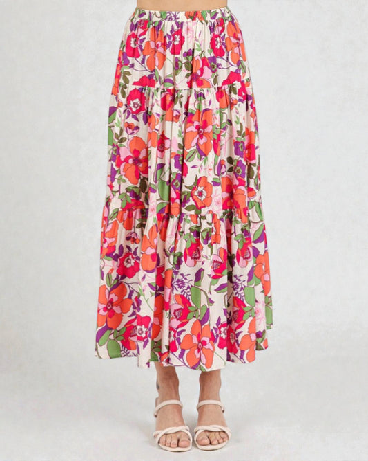 Colorful floral skirt on a white background