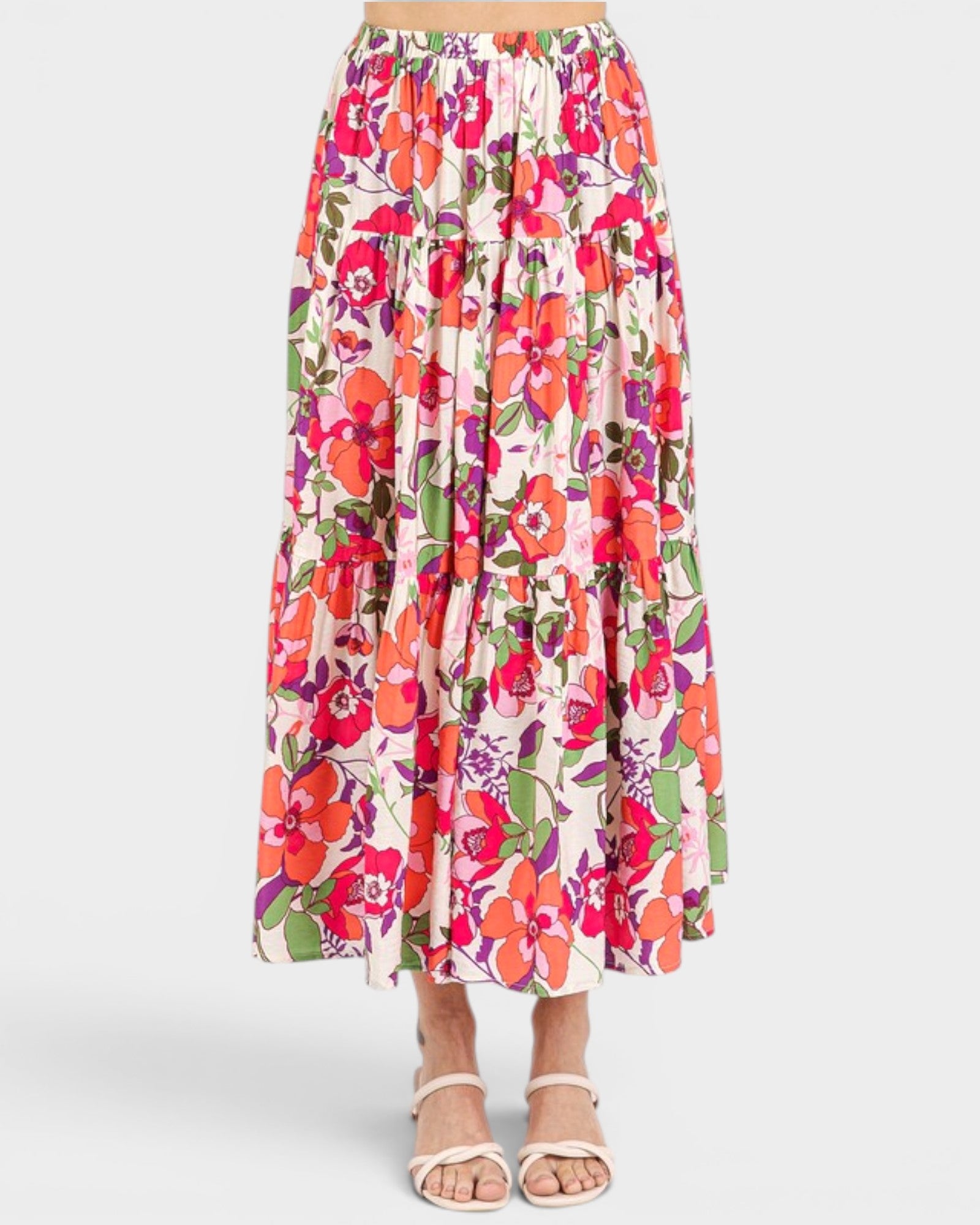 Colorful floral skirt on a white background
