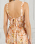 Back view of a floral dress with an open back on a white background