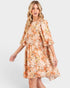 Peach Floral Linen Blend Mini Dress