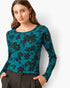 Haut en tricot à manches longues et imprimé fleuri en bleu sarcelle