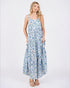 Woman wearing a floral dress on a white background