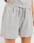Gray shorts with drawstring on a white background