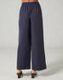 Navy wide-leg pants on a plain background