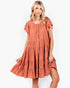Pumpkin Lace-Trim Tiered Button-Front Dress