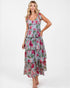Woman wearing a floral dress on a white background