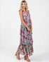 Woman wearing a floral dress on a white background