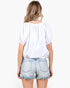 White Cotton Tie-Neck Bubble Hem Blouse