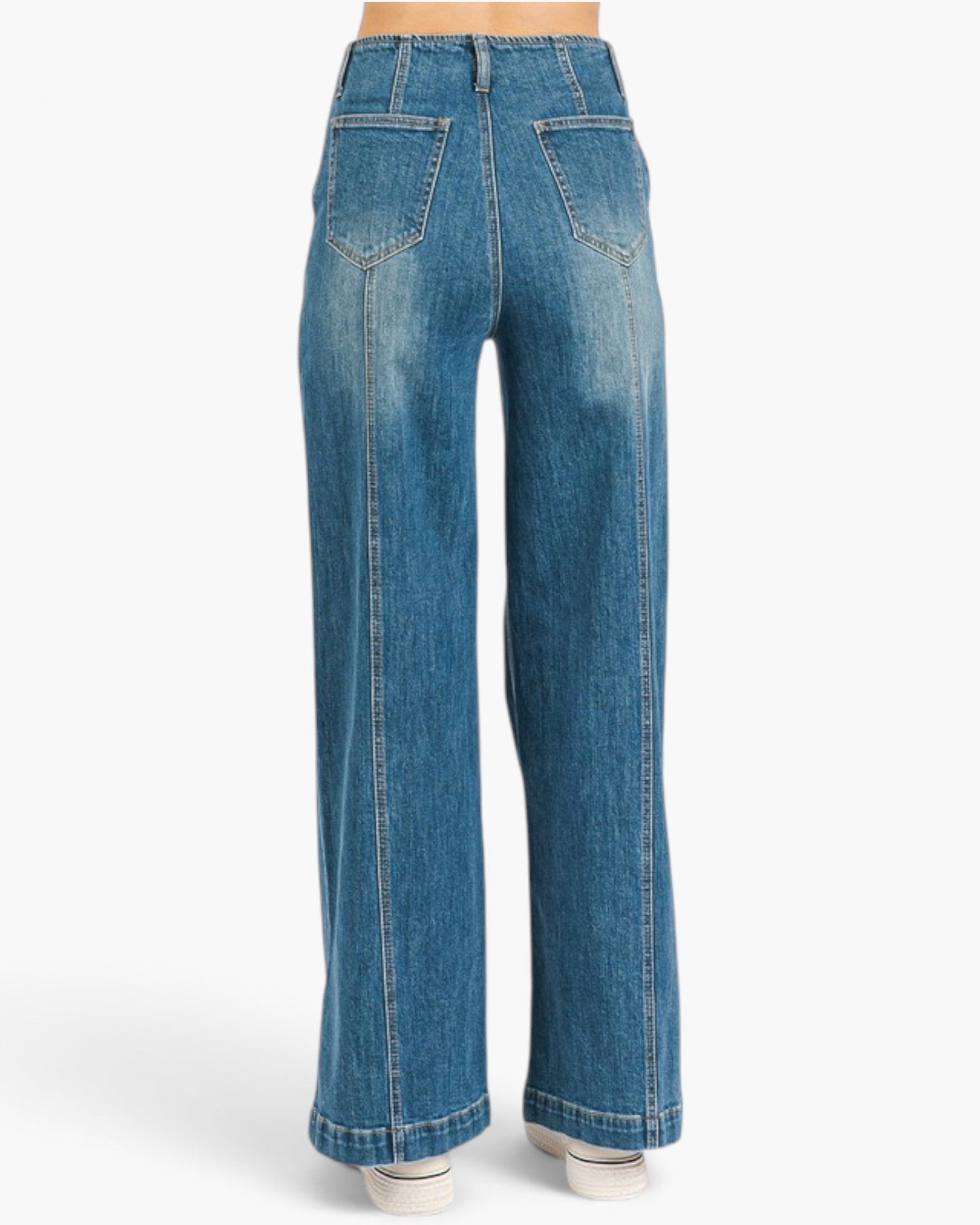 Medium Wash Seamed Wide-Leg Jeans