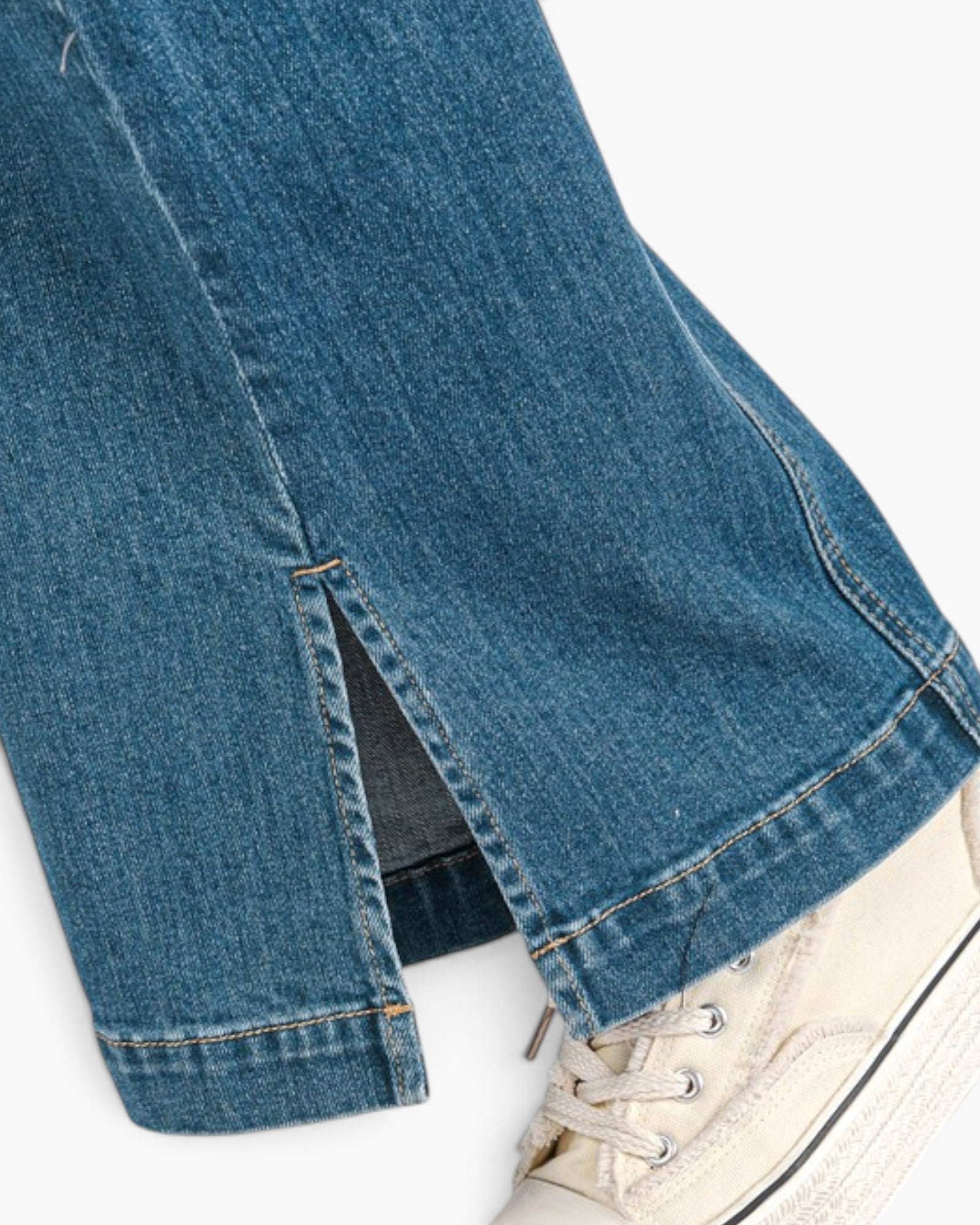 Medium Wash Seamed Wide-Leg Jeans