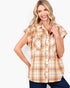 Sherbet Plaid Cotton Raw Hem Button-Front Shirt