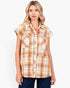 Sherbet Plaid Cotton Raw Hem Button-Front Shirt
